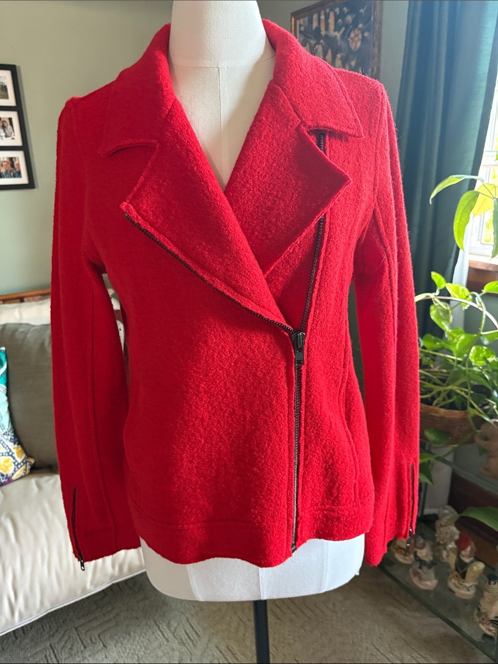Tahari Red Asymmetrical Zip Wool-Blend Jacket